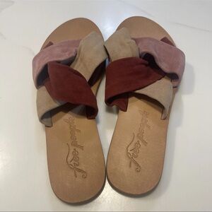 Free People Red and Tan Slide Sandals